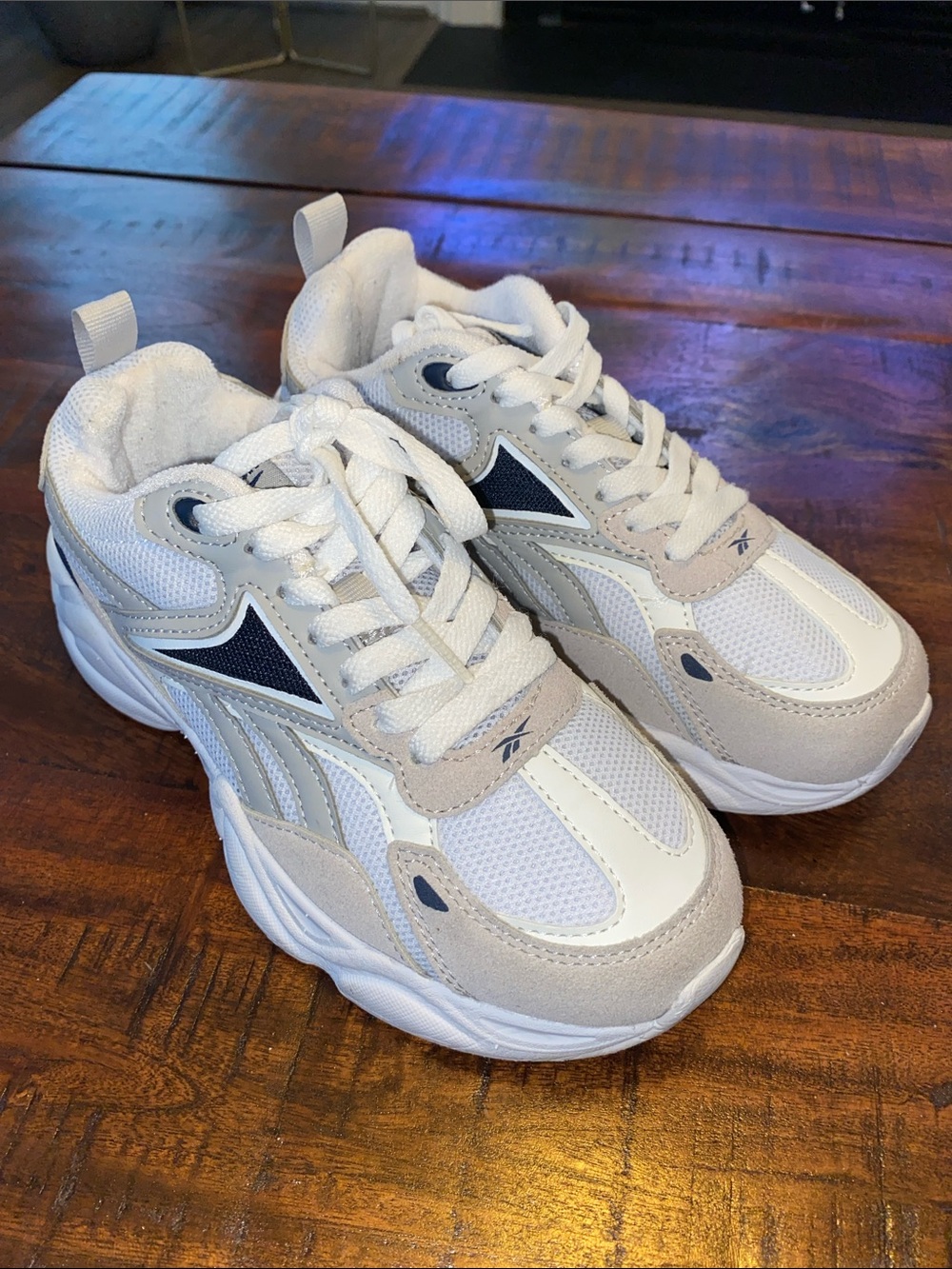 Reebok Kids White Navy and Light Gray Athletic Sneakers